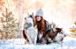 People 2000x1313 winter dog model animals women