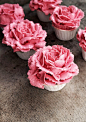 raspberry and white chocolate flower cupcakes