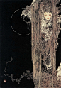 日本插画家 山本タカト /Takato Yamamoto 是日本平成浮世绘师。他将“浮世绘波普风格”进一步发展成为“平成唯美主义”独特的绘画风格，暗黑中的唯美主义