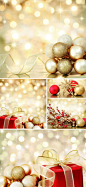圣诞节唯美金色装饰彩球背景图片素材