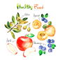美食素材水果蔬菜柠檬桃子香蕉茄子木瓜插画海报