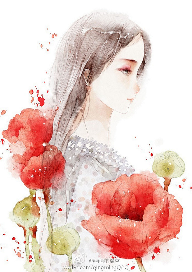 倦-清茗_原创,插画,水彩,每日一涂,人...