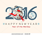 Cute card with a Monkey in circle. New Year's design. 2016
