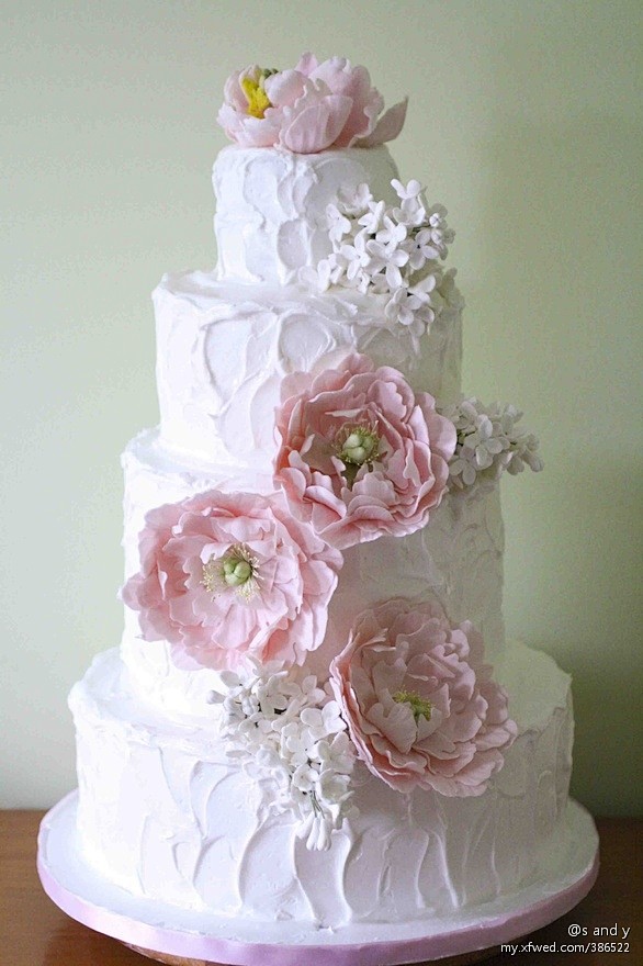 粉色牡丹婚礼蛋糕，更能衬托婚礼上的喜庆 ...
