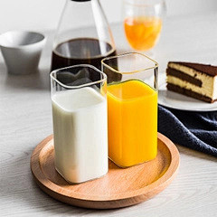 早餐牛奶玻璃杯果汁杯个性简约四方杯2只装