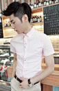 Sir7新款潮男寸衫修身款夏季男士短袖衬衫韩版衬衣小清新纯白衬衫