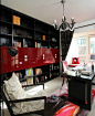 黑色红色打造个性书房大户型装修图片—土拨鼠装饰设计门户