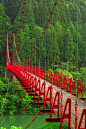 日本吊桥，红绿配的极..._百度图片