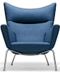 Hans Wegner Blue CH 445 Wing Chair