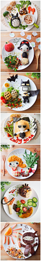 #赞！创意美食# Art that looks good enough to eat! 马来西亚的一位全职母亲最近成了Instagram上的明星了！她用水果、谷类以及蔬菜等食物拼成蝙蝠侠、白雪公主、愤怒的小鸟等各类人物形象。这位母亲坦言自己从未参加过烹饪教室，就是自学成才啊！妈妈好棒o(≧v≦)o~~