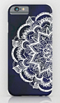 White Feather Mandala on Navy iPhone & iPod Case: 