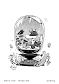 Inktober 2018 - Small Happy Things : A selection of my entries for Inktober 2018.I chose to represent small worlds full of happy things, set in globes or small terrariums and dioramas. Every illustration is made with ink on paper, and it’s edited with Pho