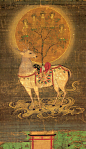 A deer, important in Buddhist symbolism, a direct reference to the Buddha’s first teaching in the Deer Park, Sarnath. Japanese