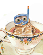 Owl Watercolor Painting Original Art Teacup by WaterInMyPaint