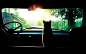 Cat Looking Through a Car Window by unknown artist - Social Wallpapering