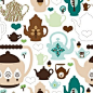 Love this #retro #kitchen #pattern! Cute old #teapot #graphic #design #owl #tree #nature #design. For sale on #shutterstock