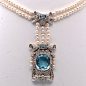 Antique Victorian pearl, aquamarine, and diamond pendant necklace