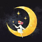 【来自台湾插画师 Little Oil 的月亮跟你道晚安系列作品】#插画狂想# #插画灵感# ​​​​