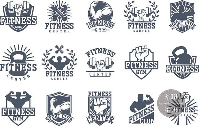 简洁健身房俱乐部图标标签logo标志模板...