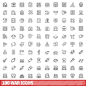 Vector 100 war icons set outline style