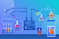 Robots in a science : The Robots in a science is a illustration about robots powered by Artificial Intelligence that makes some scientific experiments with a lab tubes in a Healthcare field. 