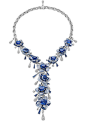宝格丽（BVLGARI）顶级珠宝系列白金玉髓项链 镶嵌10颗蓝宝石（55.79克拉），蓝宝石（24.87克拉），密镶钻石（40.57克拉）。