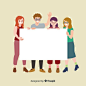 Young people holding blank banner Free Vector