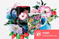 4个水彩花卉组合装饰PNG图案与40个水彩花卉背景素材  - PS饭团网psefan.com