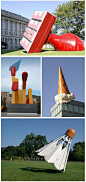 Giant objects. Claes Oldenburg is a Swedish sculptor who makes large replicas of everyday objects. He was born in 1929 and moved to Chicago in 1936. He went to Yale University and the School of the Art Institute of Chicago. He's been associated with the P
