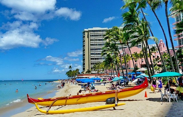 Waikiki海滩风光. 这里是一片蓝天...