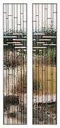 Bauhaus    Asymmetrical contemporary designed stained clear glass panels with 1” bevels designed for either side of a door. See also Bauhaus Entrance.: 