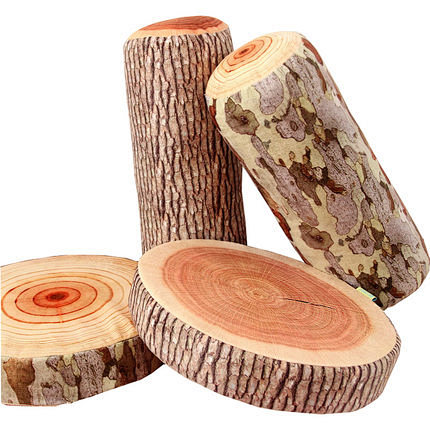 个性创意木头木桩毛绒玩具砧板抱枕年轮靠垫...