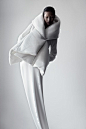 Soft Sculptural Fashion - white jacket design with padded 3D structure; shape & volume // Qiu Hao: Qiu Hao, Women Fashion, Alexander Mcqueen, Woman Fashion, White Fashion, Nick Knights, Winter Collection, Qiuhao, Fashion Photography