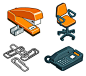 Isometric Icon Designs for Orange : Rod Hunt was commissioned by John Brown Citrus Publishing to produce a set of isometric icons for the mobile phone company Orange. The icons were used thoughout a brochure advertising their services 