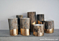 gold dipped log candle holders