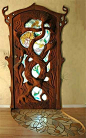 Lance Jordan Creations; carved tree door w/stain glass by belphegor