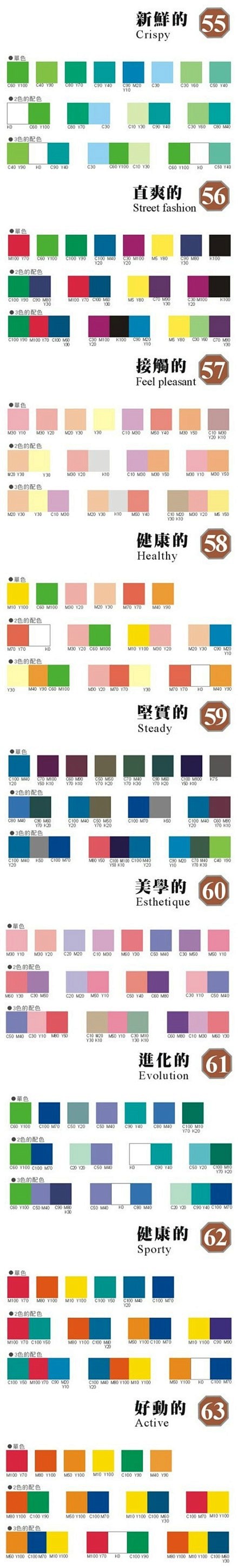 最全面的配色表和调色心理学，附带CMYK...