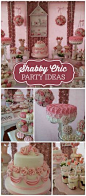 A shabby chic girl birthday party with pink and white roses for decorations and the cake! See more party planning ideas at CatchMyParty.com!