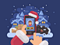 Naughty or nice? smartphone new year santa claus christmas vector illustration flat design