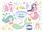 Set of cute mermaid cartoon illustration