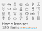 Home icon set, 150+150 items : Fully scalable stroke and  stroke coloured icons, stroke weight 3.5 pt. Useful for mobile apps, UI and Web.