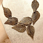 BIG SALE - Retro Style Elegant Multi Bronze Carved Leaf Leaves Vintage Bib Short Statement Necklace Collar