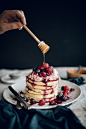 Orange Blossom Pancakes with Vanilla Honey Cream & Berry Compote | Jet & Indigo: 