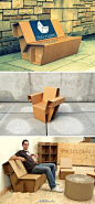 [【创意家居】Chairigami纸板家具] 一款可拆除、可折叠、可回收的纸板椅子，对于那些租公寓而又常搬家的用户来说，很实用哦。