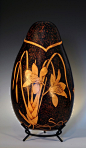 Orchids, Pyrography, Wood Burned Gourd