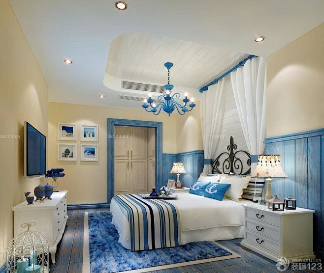 温馨地中海和美式风格混搭卧室设计效果图 ...