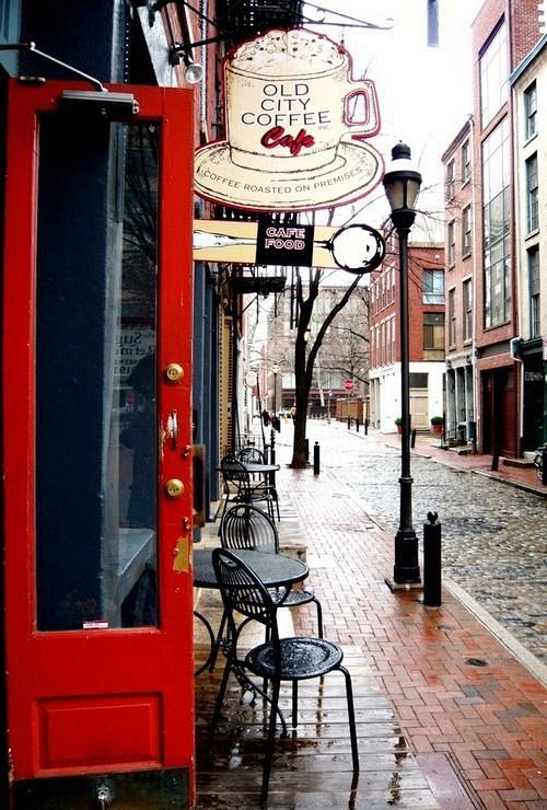 沿街的老咖啡馆，费城，美国。旅游 美景 ...