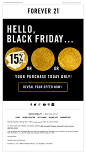 Forever 21 Black Friday email design with animated .gif - Nov. 28, 2014 - "Mystery Sale – How Much Will You Save?‏": 