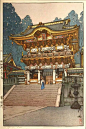 日本版画中的老建筑。作者：Yoshida Hiroshi（1876-1950年） 
