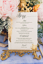 gold foil menu - photo by Michelle Roller Photography http://ruffledblog.com/windswept-bridal-editorial-on-the-beach